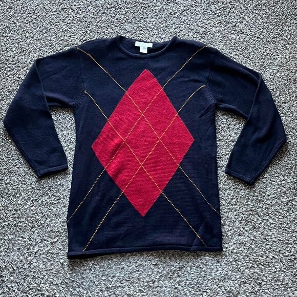 Casual Corner Other - Casual Corner Sweater Mens S Navy Blue Red Argyle Nerdy Officewear Grandpacore
